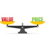 Value and Price balance on the scale. Balance on scale. Business Concept. Vector illustration